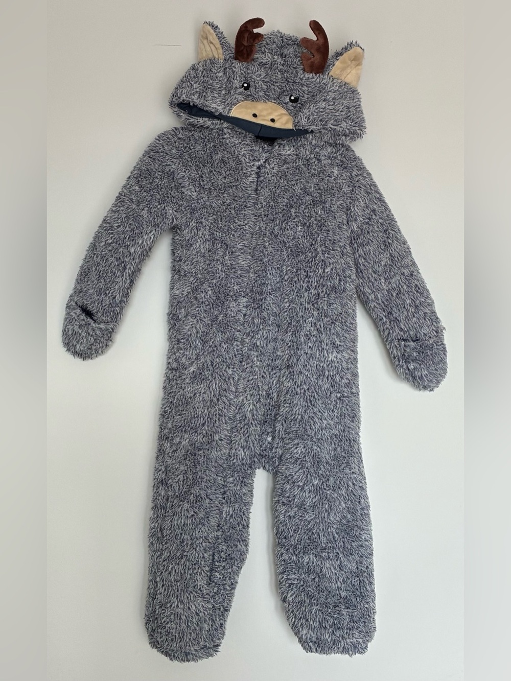 Cozy Blue Fuzzy Moose Hooded Kids One-Piece Snow Suit Bunting